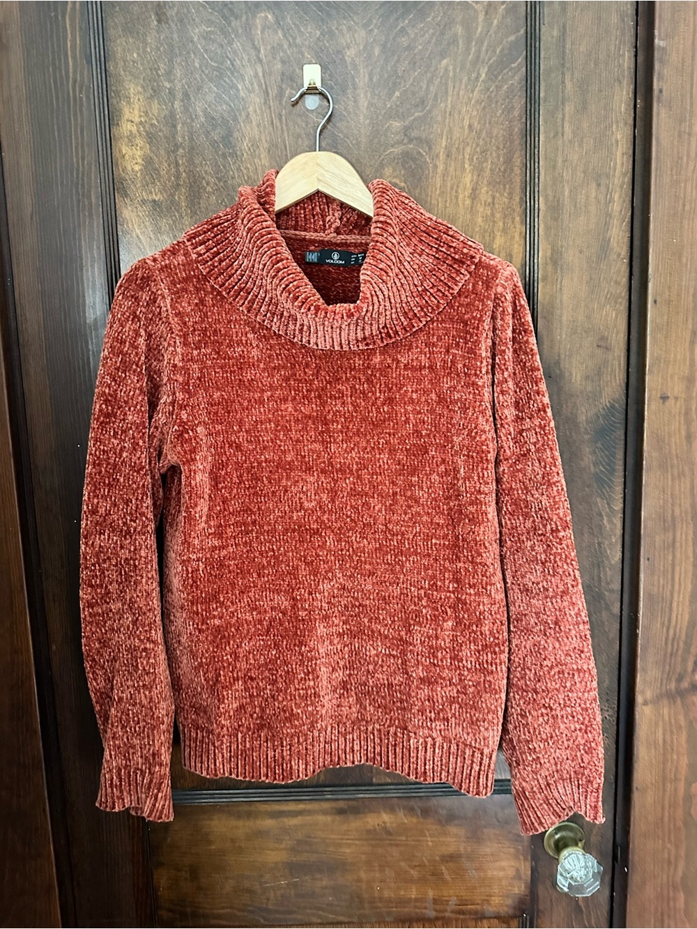 Volcom Chenille Cowl Neck Sweater in Rust